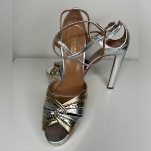 Aquazzura Metallic La Di Plateau Leather Sandals Sz 38.5